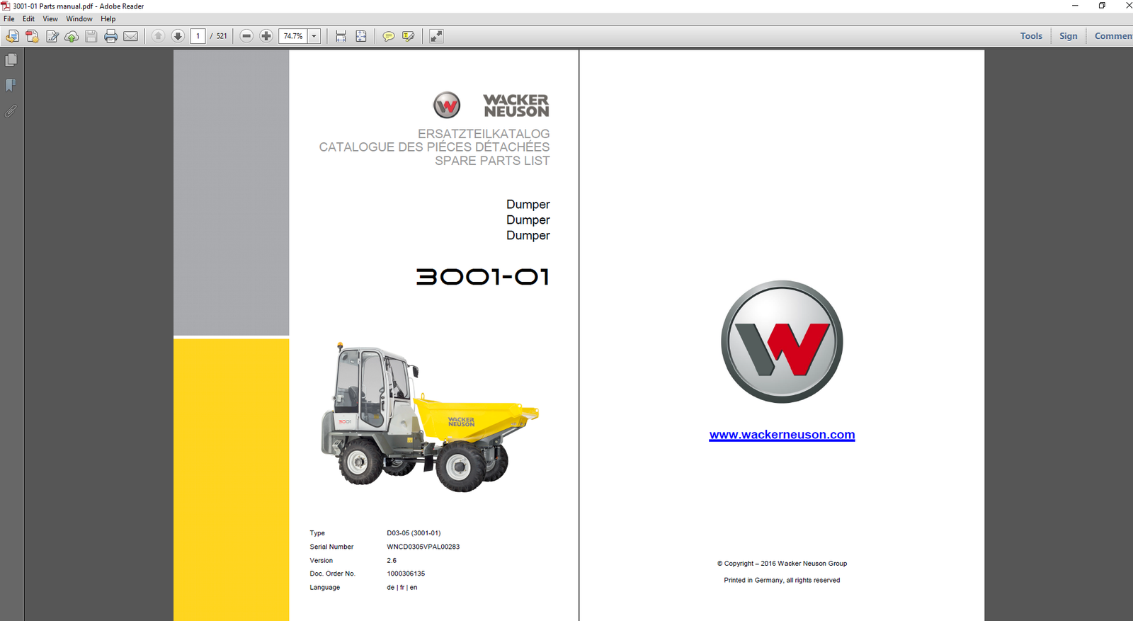 Wacker Neuson 3001-01 Dumper Parts Manual, illustrating parts layout and maintenance guidelines for efficient repairs