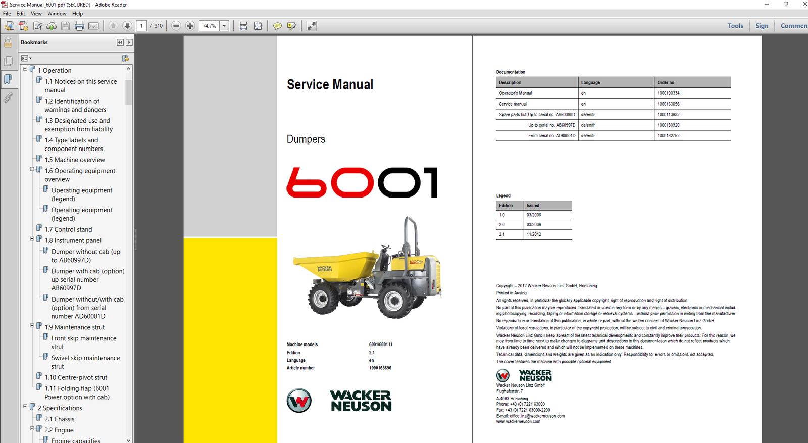 Wacker Neuson 6001 Dumper Service Repair Manual with technical drawings and guidelines for effective maintenance