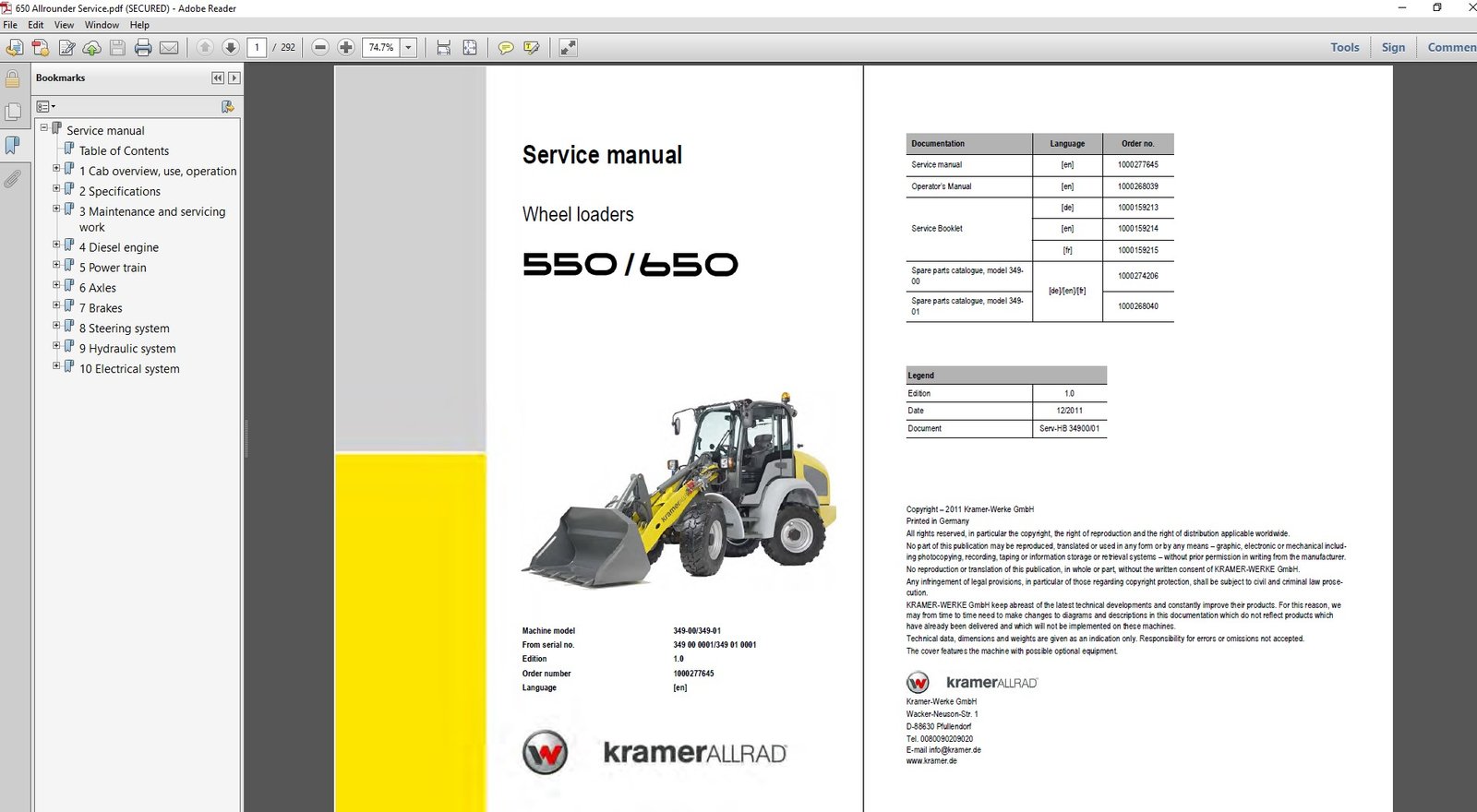 Service Repair Manual for Wacker Neuson 650 Kramer Wheel Loader, displaying detailed diagrams and maintenance instructions