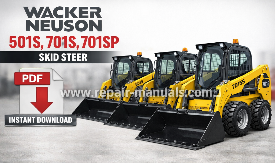 Operator's manual cover for Wacker Neuson 501S, 701S, and 701SP skid steers, featuring model images and safety instructions