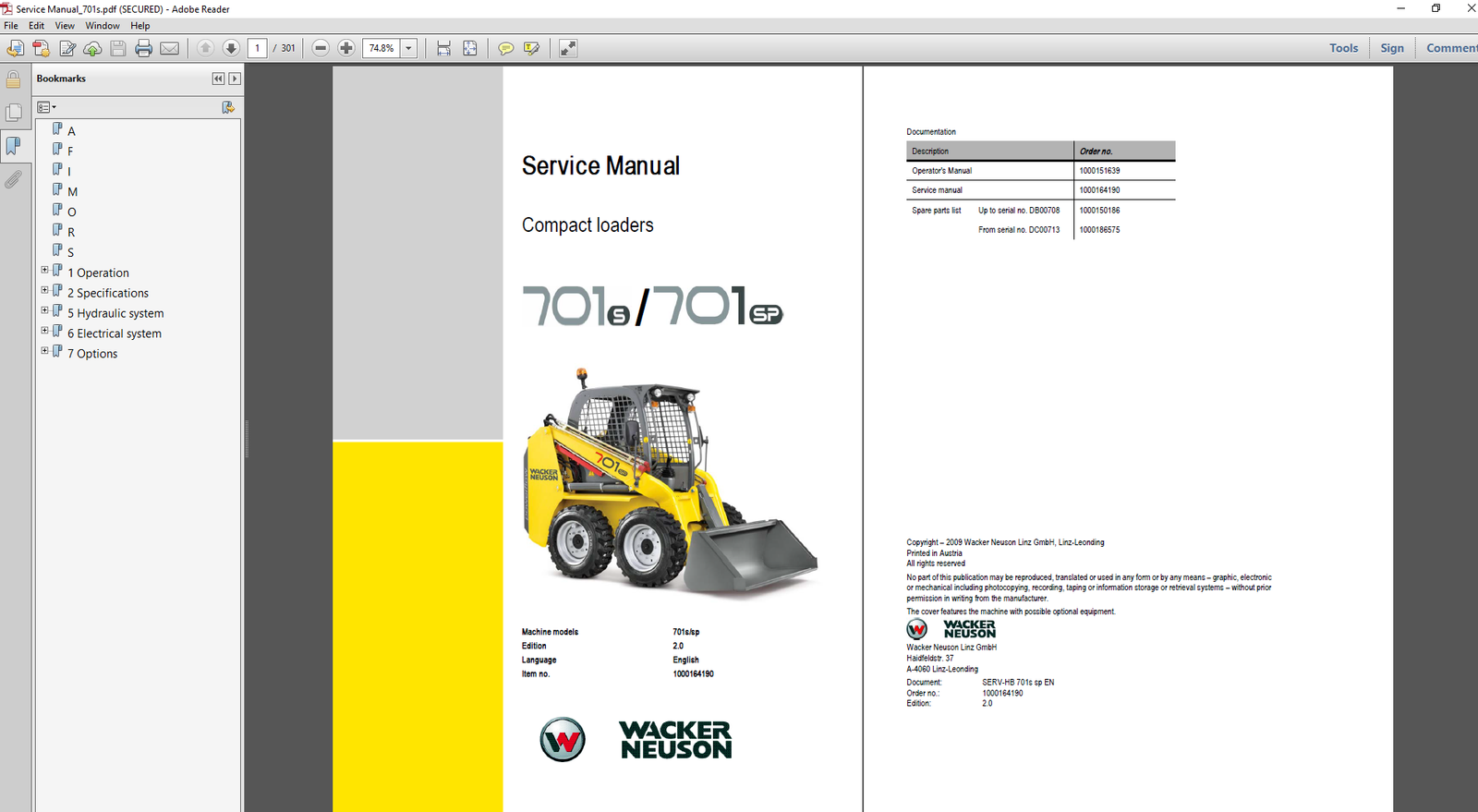 Wacker Neuson 701SP Skid Steer Service Repair Manual, highlighting essential repair guidelines and technical specifications