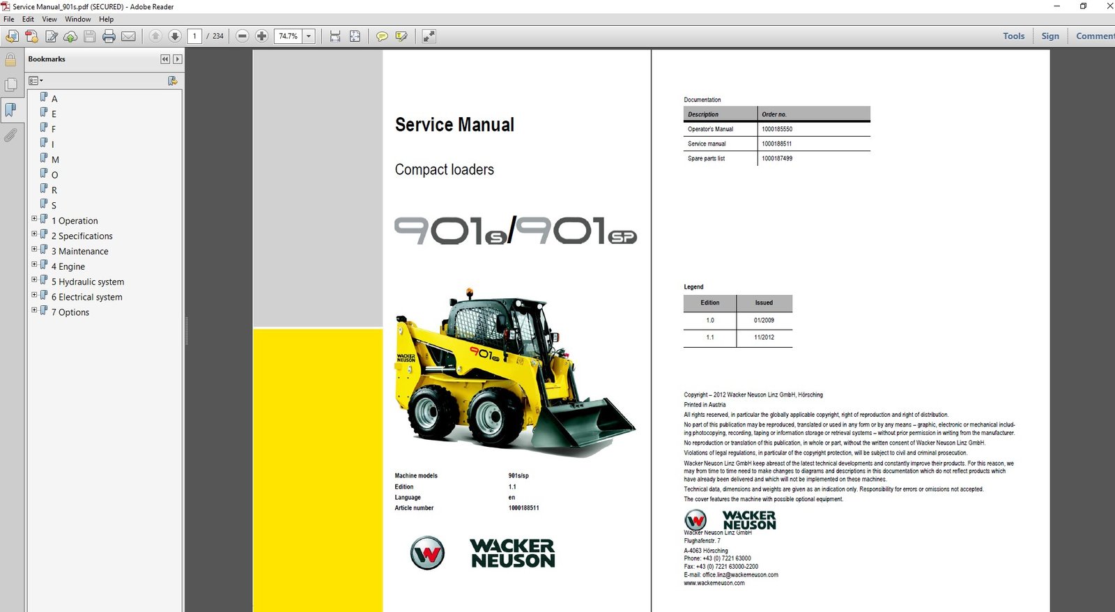 Wacker Neuson 901S Skid Steer Service Repair Manual cover featuring the model and technical illustrations