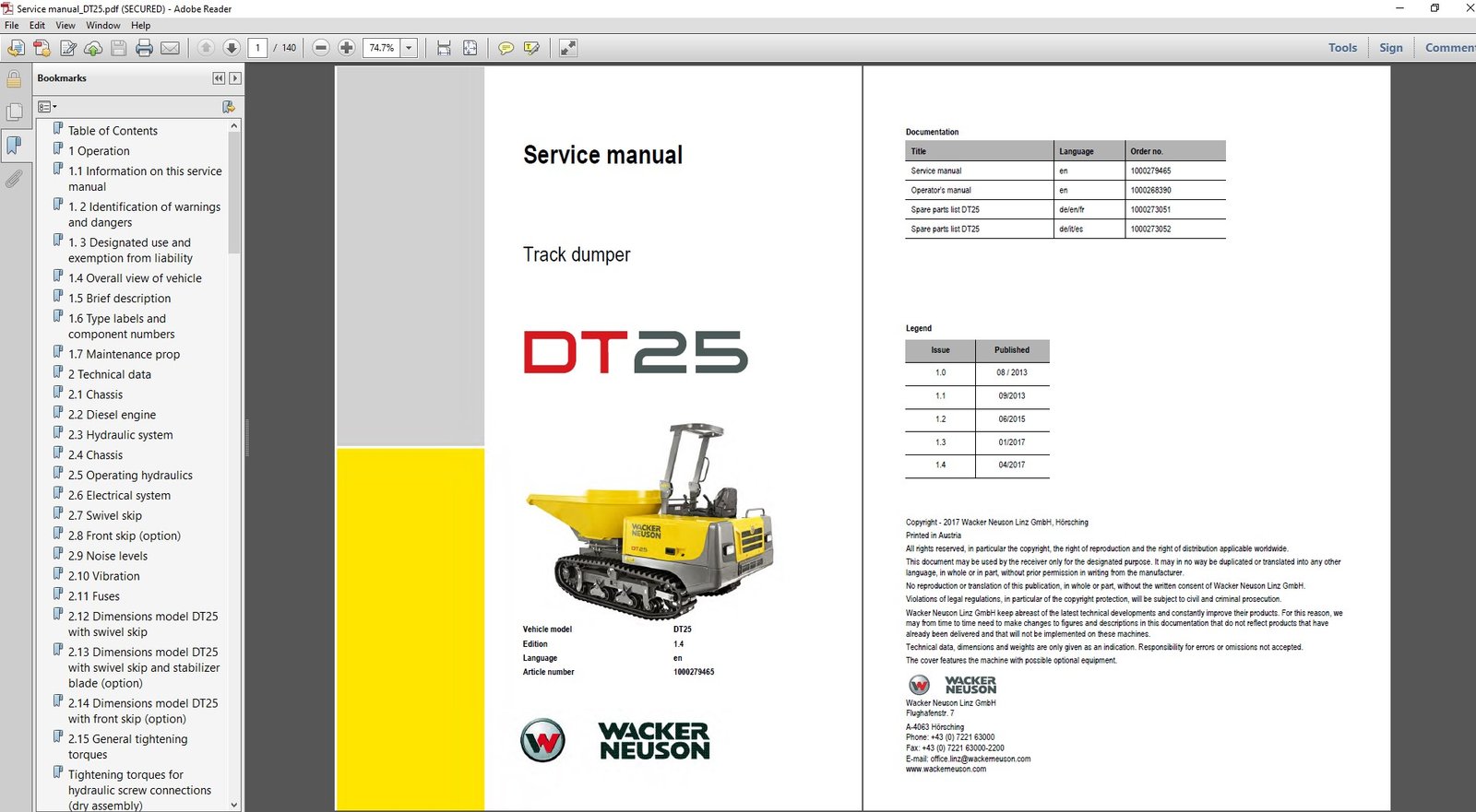 Wacker Neuson DT25 Dumper Service Repair Manual, highlighting essential repair guidelines and technical specifications