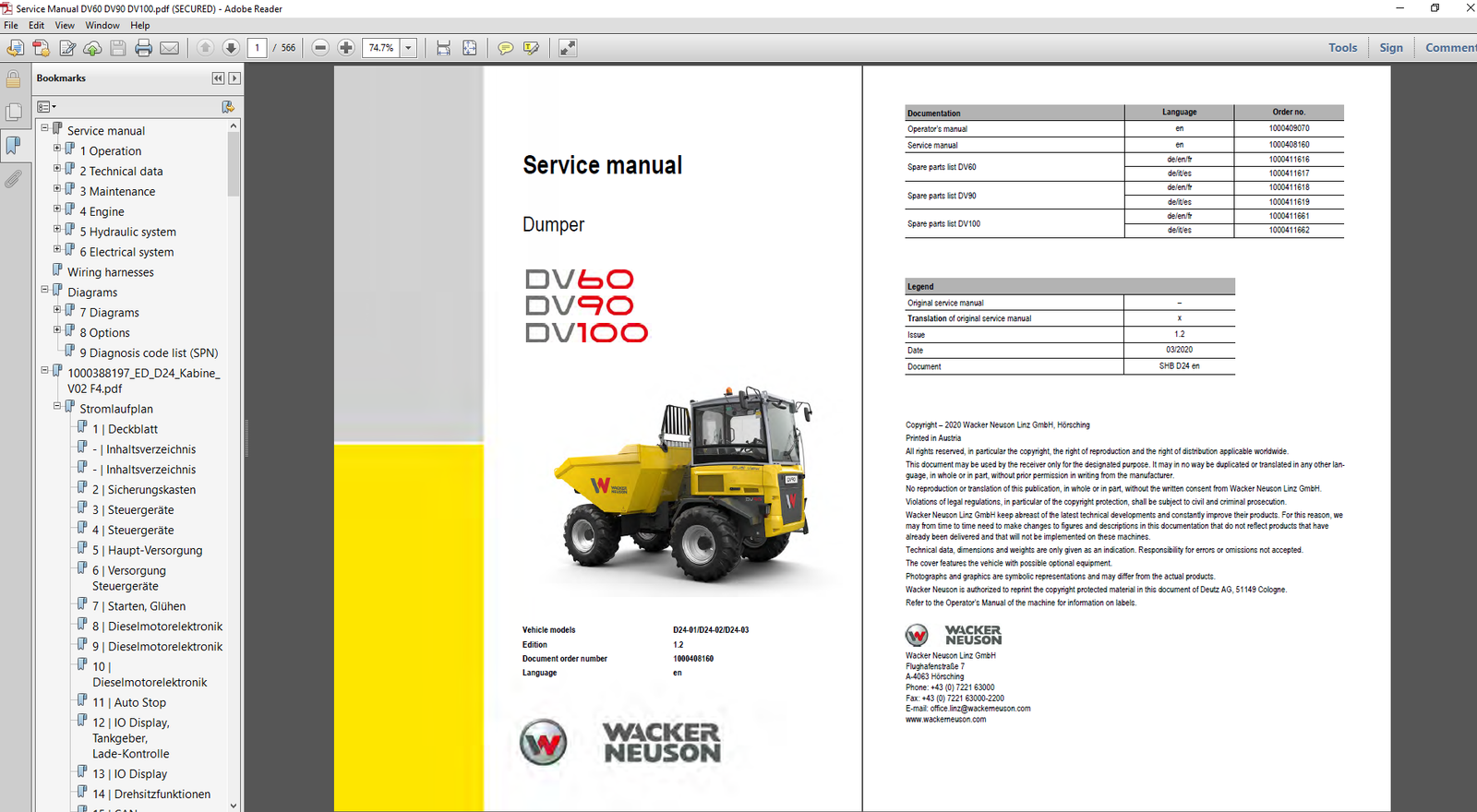 Wacker Neuson DV100 Dumper Service Repair Manual, highlighting essential repair guidelines and technical specifications