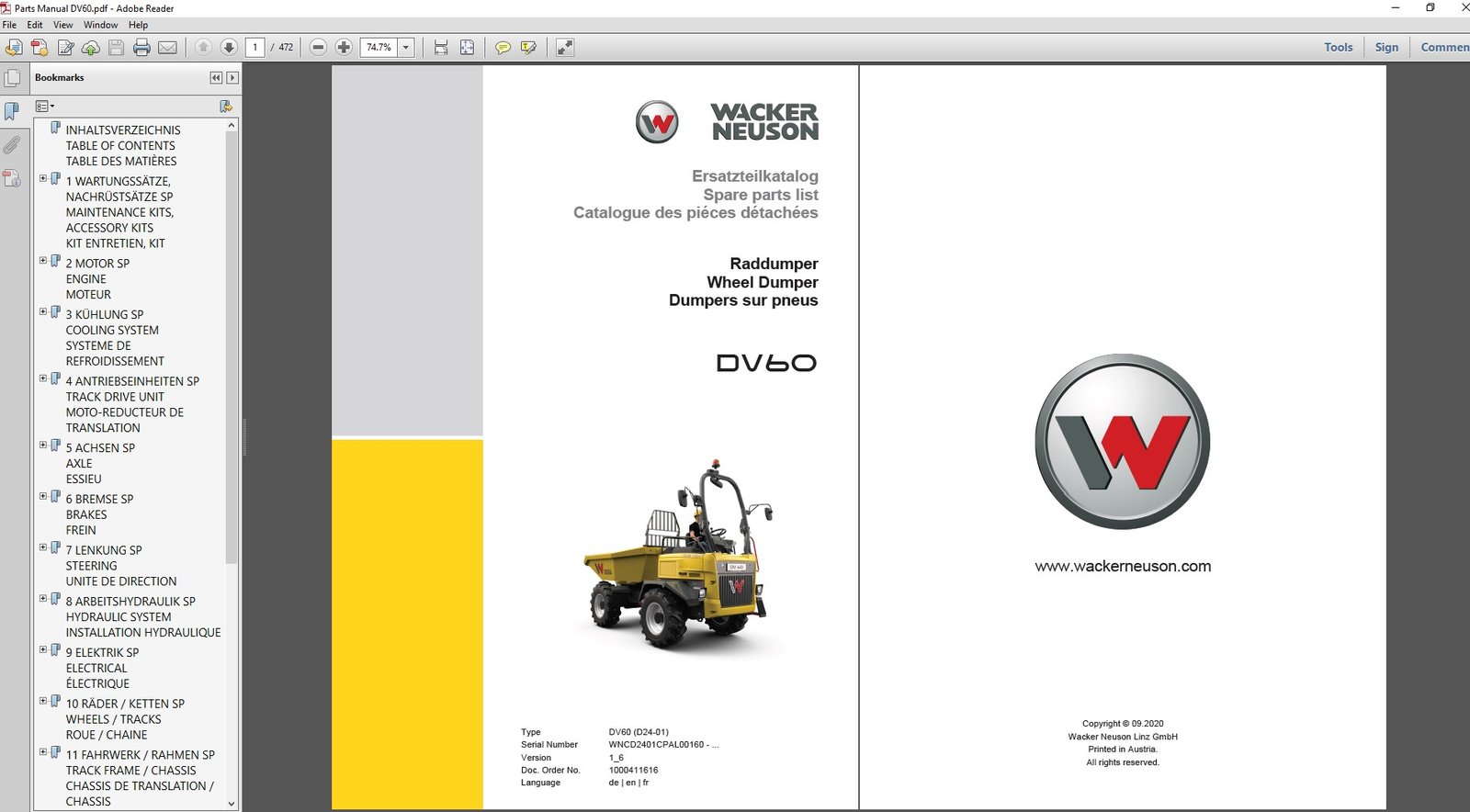Wacker Neuson DV60 Dumper Parts Manual, showcasing detailed parts diagrams and essential maintenance information