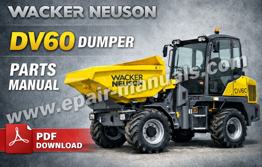 Parts manual for Wacker Neuson DV60 Dumper, displaying diagrams and specifications for maintenance and repairs