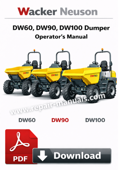Operator's Manual for Wacker Neuson DW60, DW90, DW100 Dumper, displaying model details and safety instructions