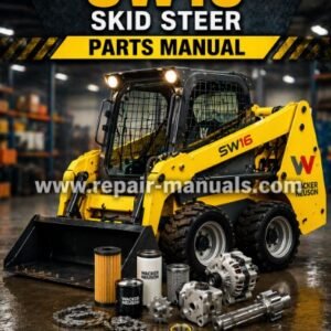 Wacker Neuson SW16 Skid Steer Parts Manual cover featuring detailed diagrams and parts listings for maintenance and repairs