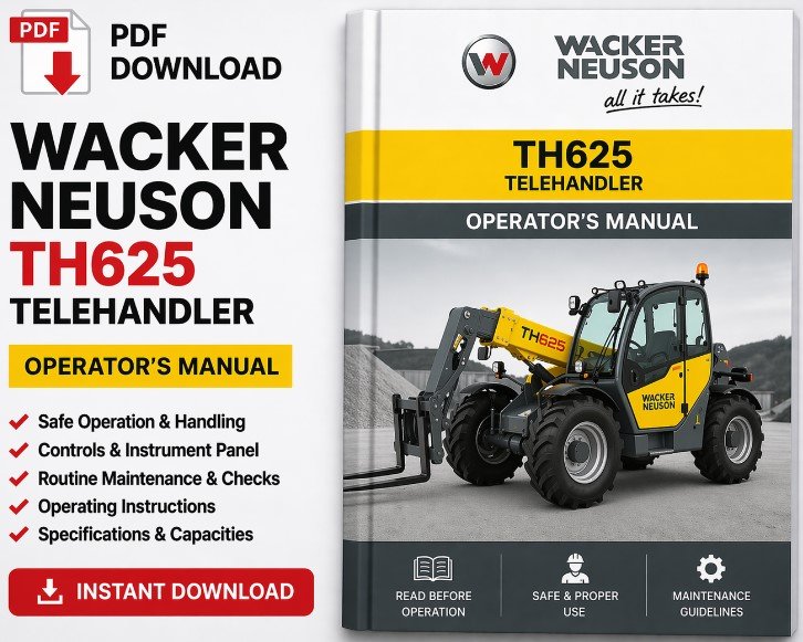 Operator's Manual for Wacker Neuson TH625 Telehandler, detailing usage, safety, and maintenance guidelines