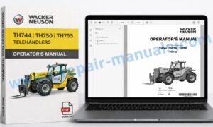 Operator's Manual for Wacker Neuson TH744, TH750, TH755 Telehandlers, displaying model details and operational guidelines