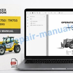 Operator's Manual for Wacker Neuson TH744, TH750, TH755 Telehandlers, displaying model details and operational guidelines