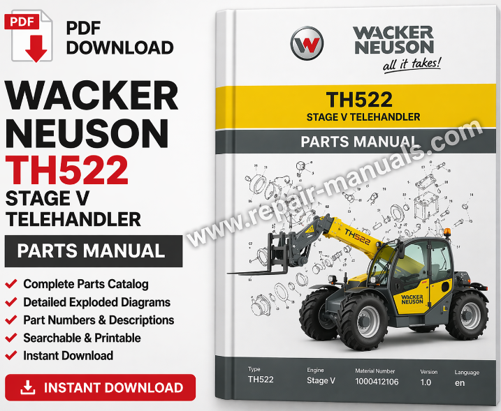 Parts manual for Wacker Neuson TH522 StageV Telehandler, displaying diagrams and part numbers for reference