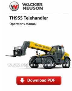 Wacker Neuson TH955 Telehandler Operator's Manual, showcasing the title and key operational information for users