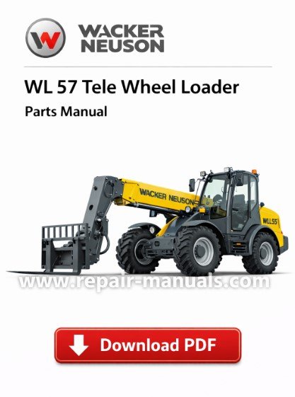 Parts manual for Wacker Neuson WL57 Tele Wheel Loader, displaying detailed diagrams and component listings