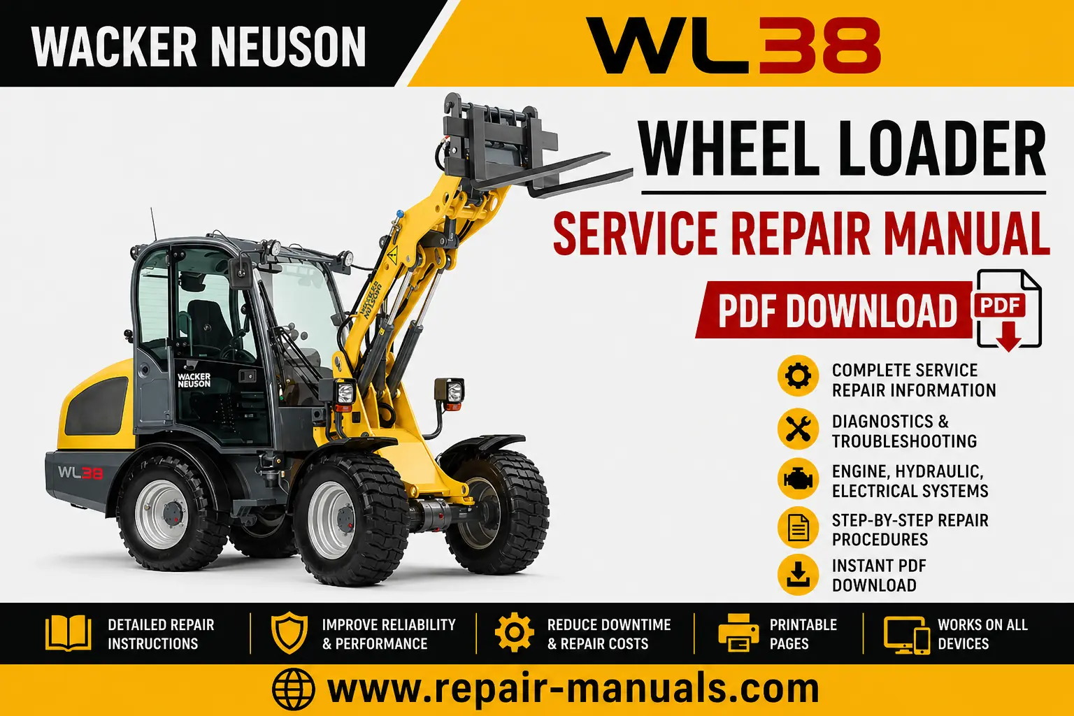 Service Repair Manual for Wacker Neuson WL38 Wheel Loader, showcasing diagrams and maintenance instructions