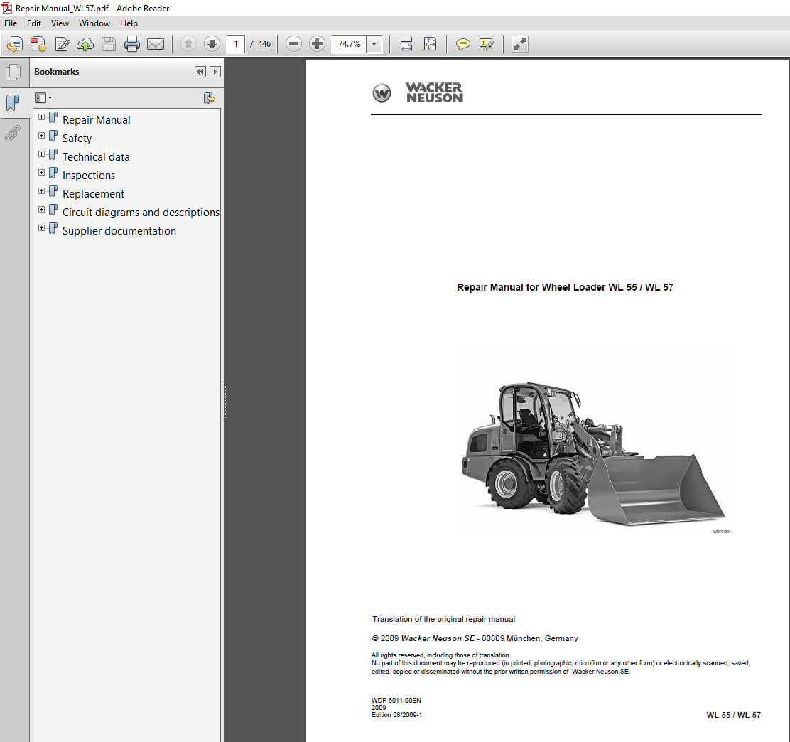 Wacker Neuson WL 55 Wheel Loader Service Repair Manual cover featuring the loader and technical illustrations