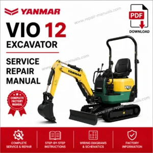 Yanmar VIO 12 Excavator Service Repair Manual cover featuring the model and technical illustrations for maintenance guidance