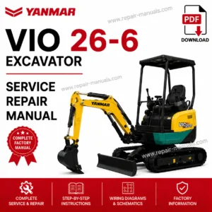 Yanmar VIO 26-6 Excavator Service Manual cover, highlighting essential repair information and technical illustrations