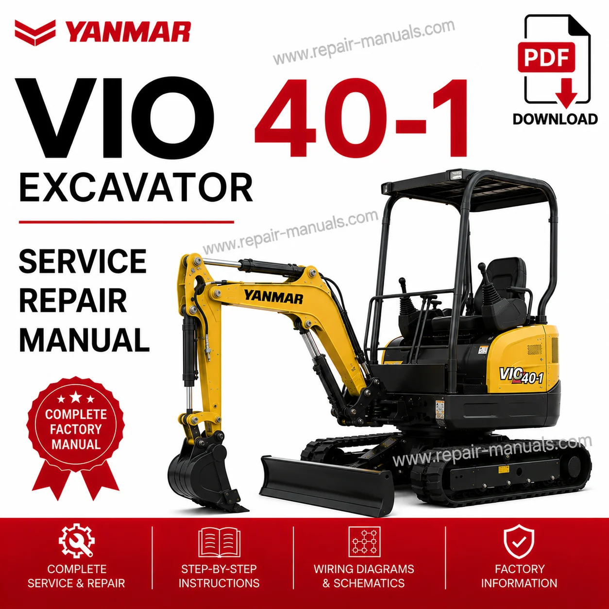 Yanmar VIO 40-1 Excavator Service Repair Manual, showcasing the model and key repair information