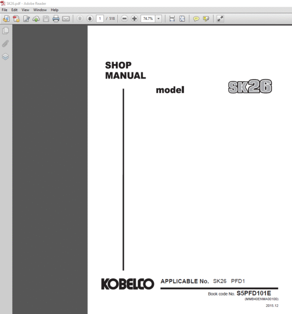 Kobelco SK26 Excavator Workshop Repair Manual