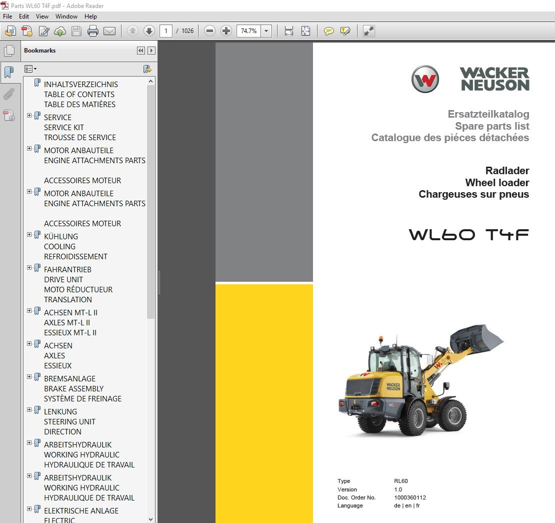 Wacker Neuson WL60 T4F Wheel Loader Parts Manual PDF Download