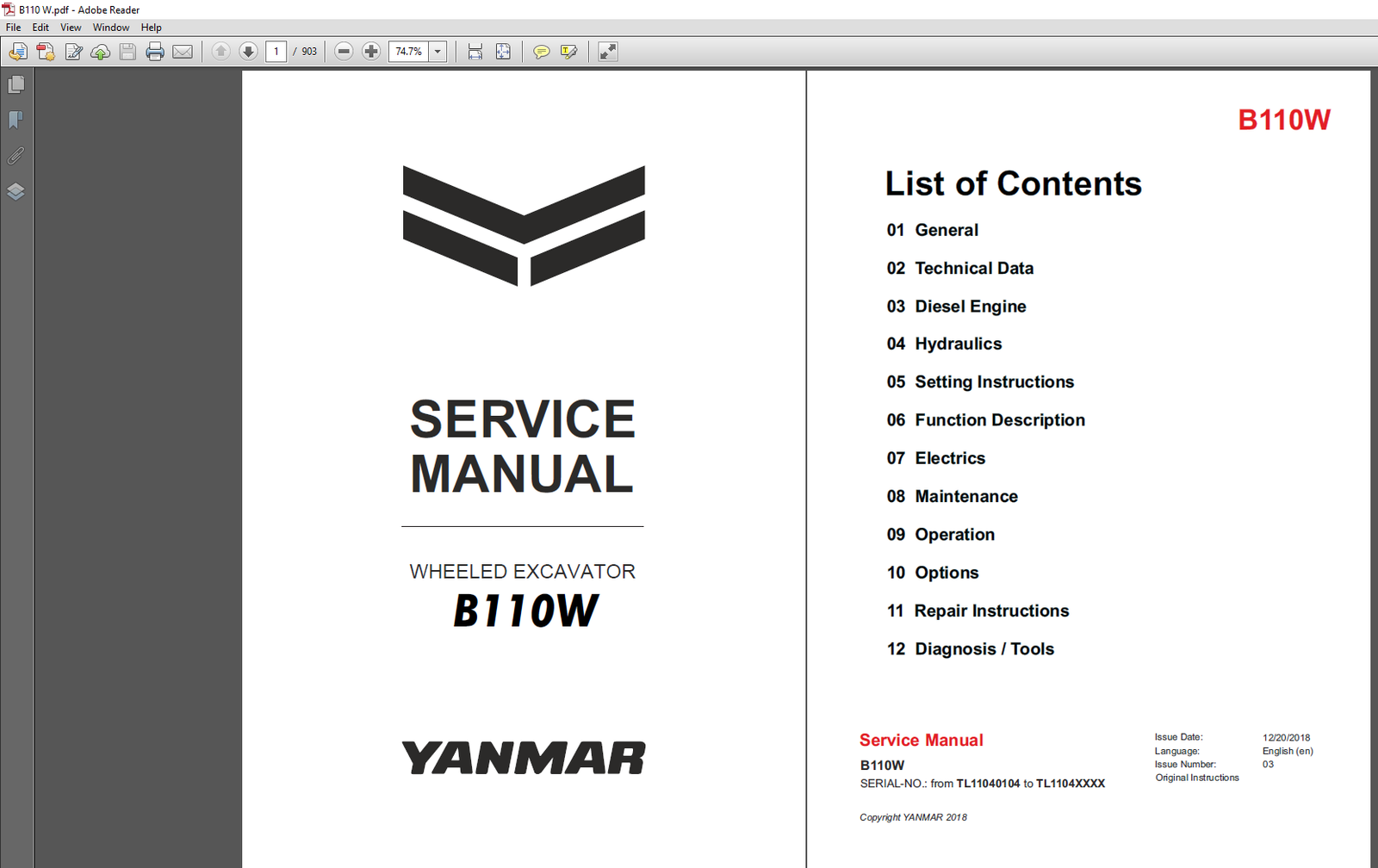 Service Repair Manual for Yanmar B110W Wheel Excavator, showcasing detailed diagrams and instructions for effective repairs
