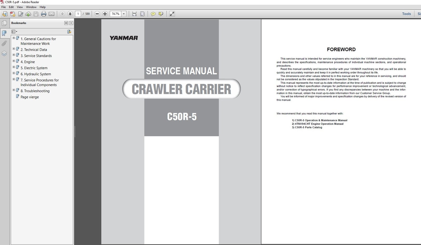 Yanmar C50R-5 Crawler Carrier Service Repair Manual cover featuring the model name and technical illustrations