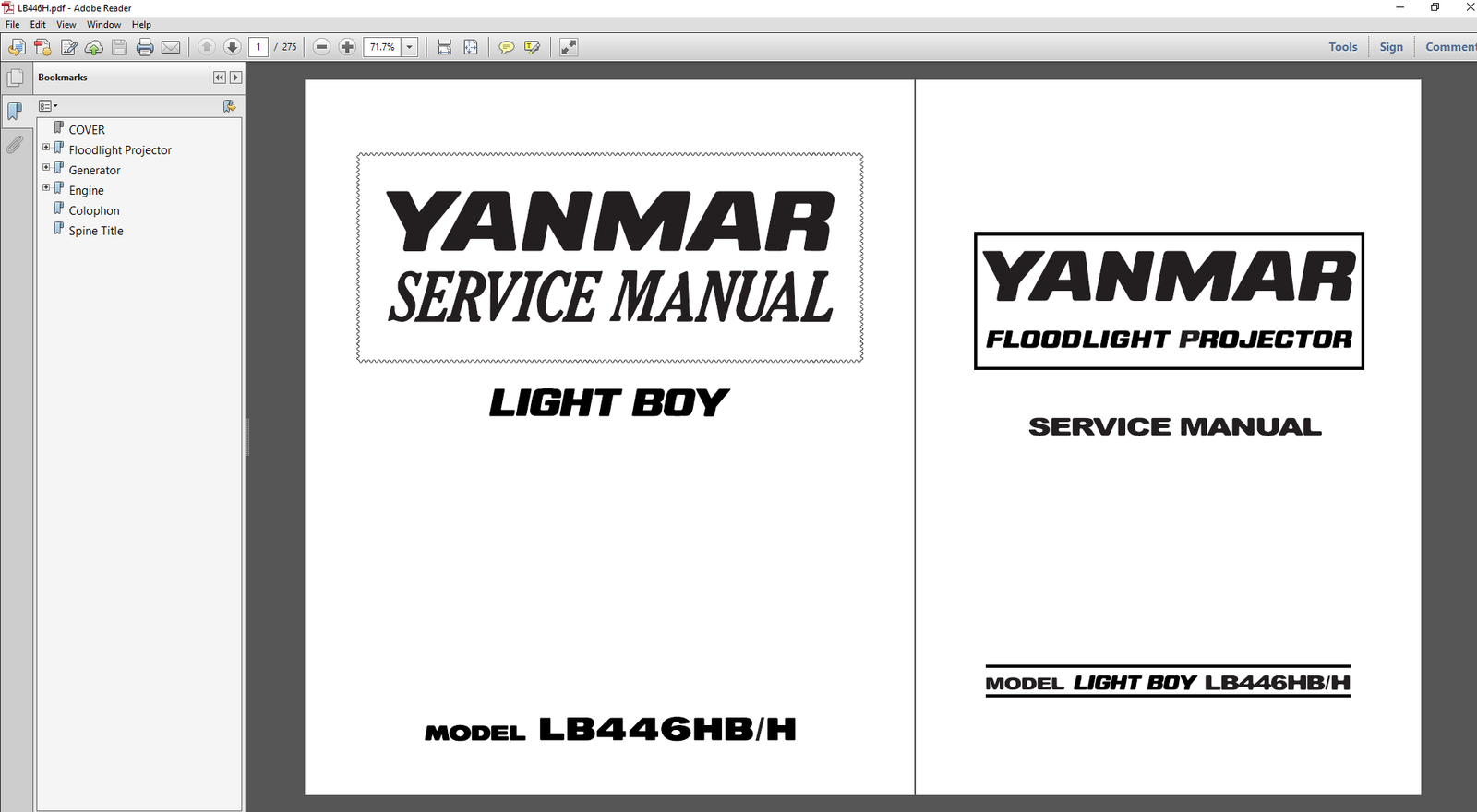 Yanmar Light Boy LB446HB H Floodlight Projector Service Repair Manual PDF download cover image with portable light tower and workshop repair information
