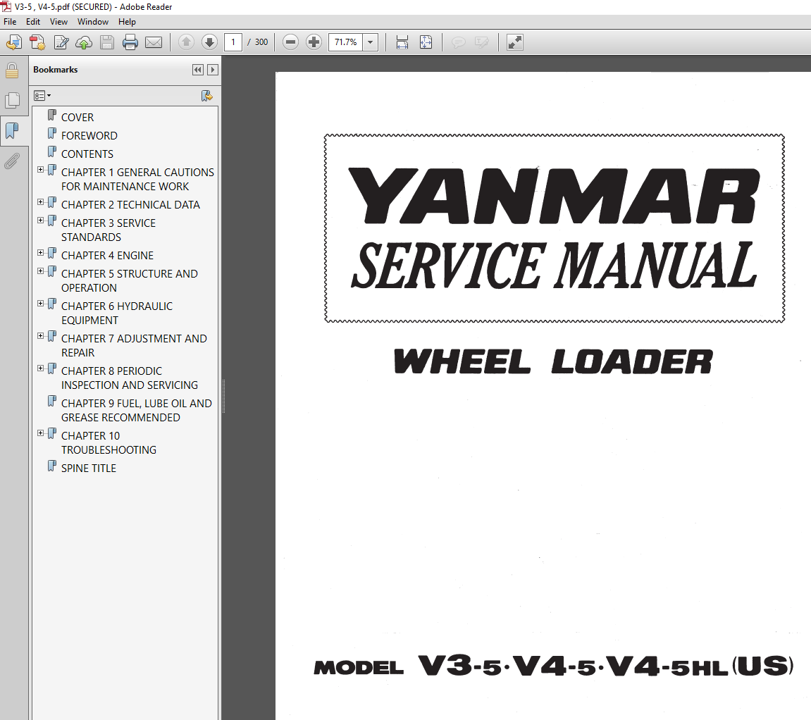 Yanmar V4-5 Wheel Loader Service Repair Manual cover featuring the loader and technical illustrations
