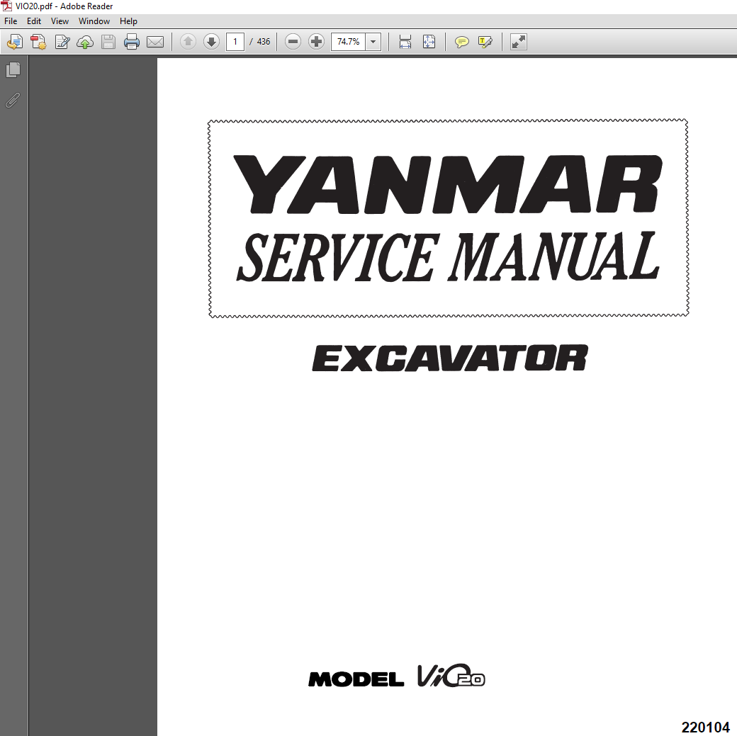 Yanmar VIO 20 Excavator Service Repair Manual PDF Download