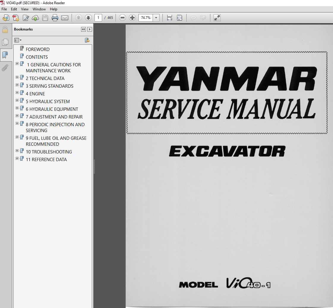 Yanmar VIO 40-1 Excavator Service Repair Manual PDF Download