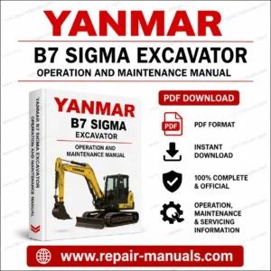 Yanmar B7 SIGMA Excavator Operation and Maintenance Manual, showcasing the excavator and key operational details
