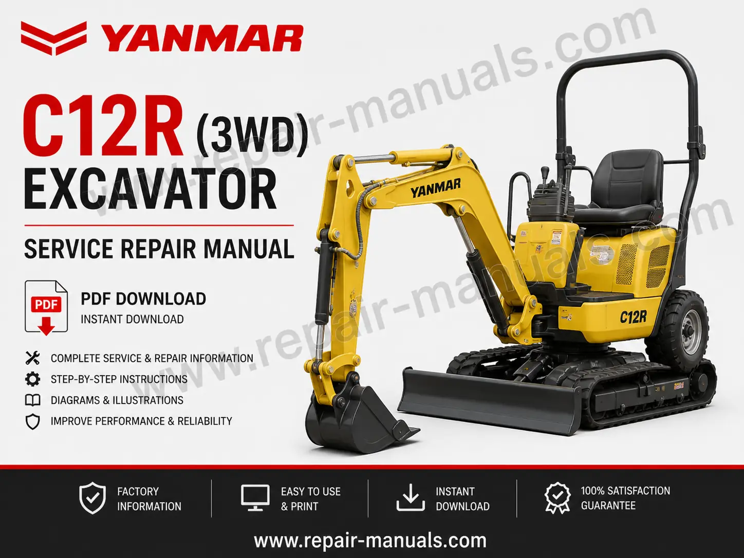 Service Repair Manual for Yanmar C12R (3WD) Excavator, showcasing detailed diagrams and maintenance instructions