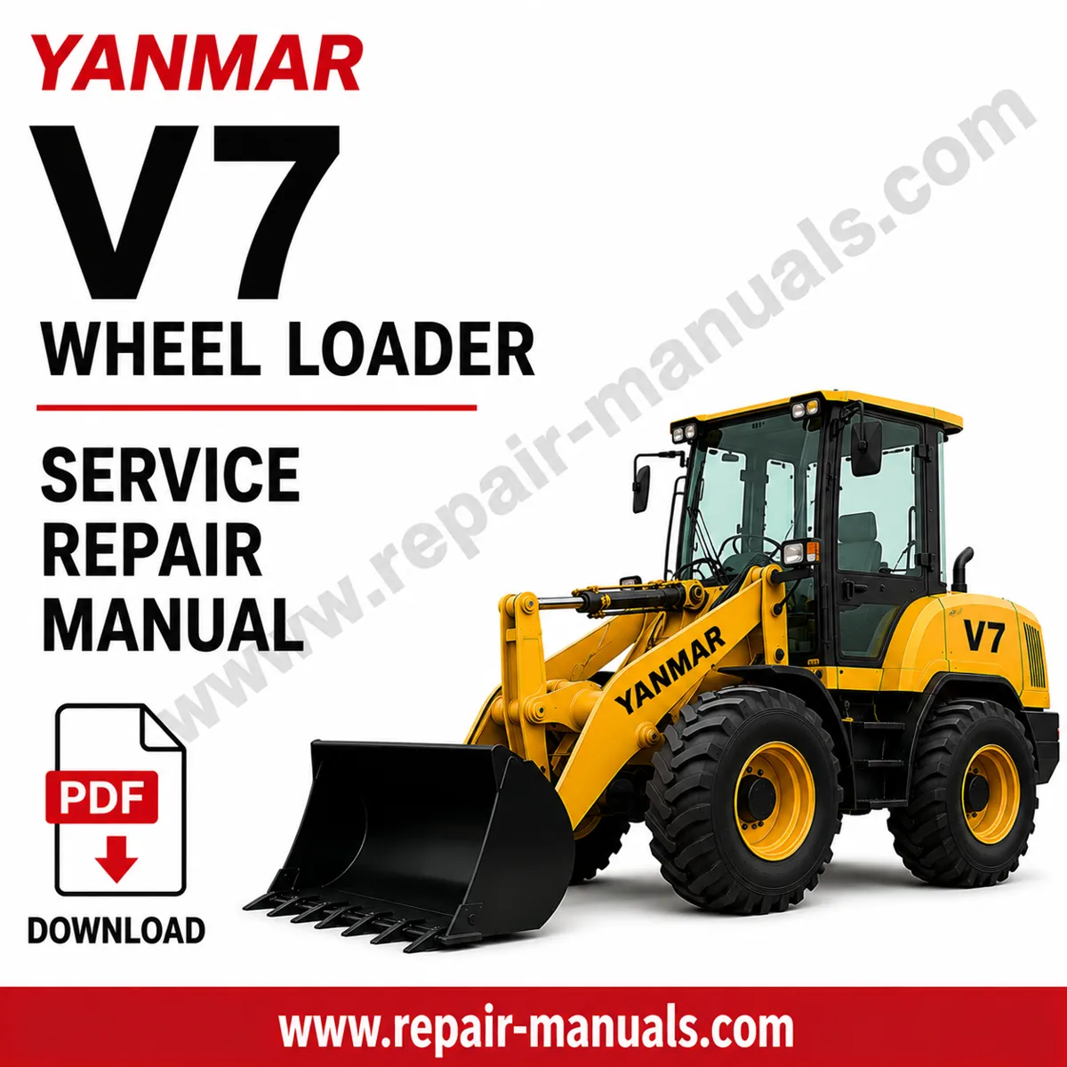 Yanmar V7 Wheel Loader Service Repair Manual PDF download cover image with wheel loader illustration and factory workshop repair information