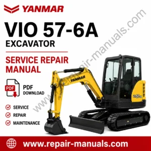 Yanmar VIO 57-6A Excavator repair manual cover, highlighting essential service information and technical drawings for repairs
