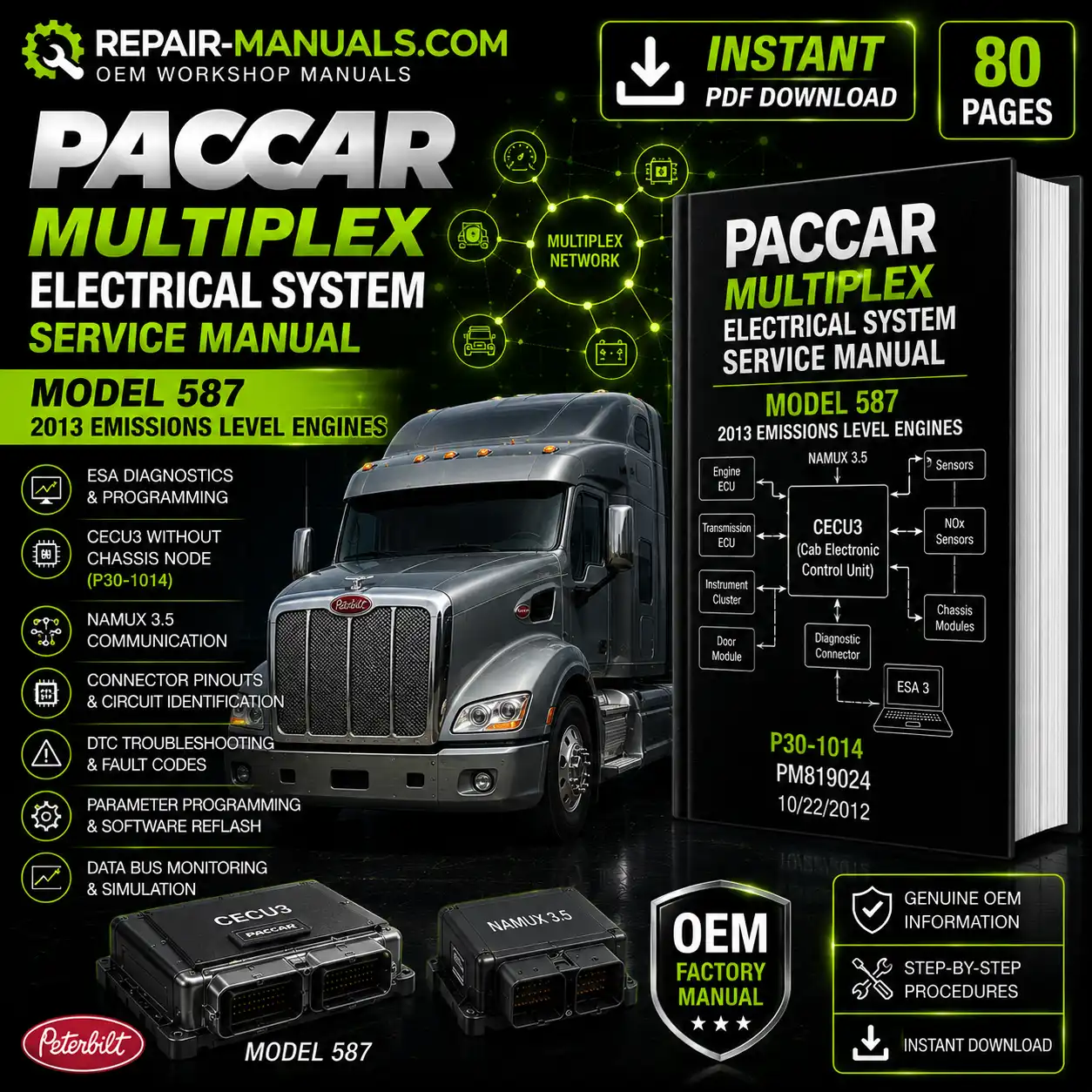 Paccar Model 587 2013 Multiplex Electrical System Service Manual PDF Download