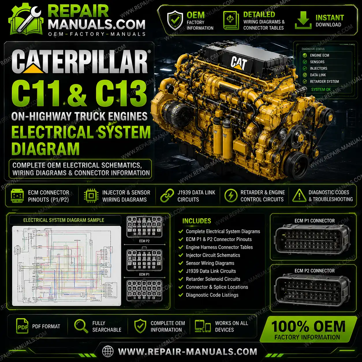 Caterpillar C11 C13 On Highway Truck Engines Electrical System Diagram PDF Download