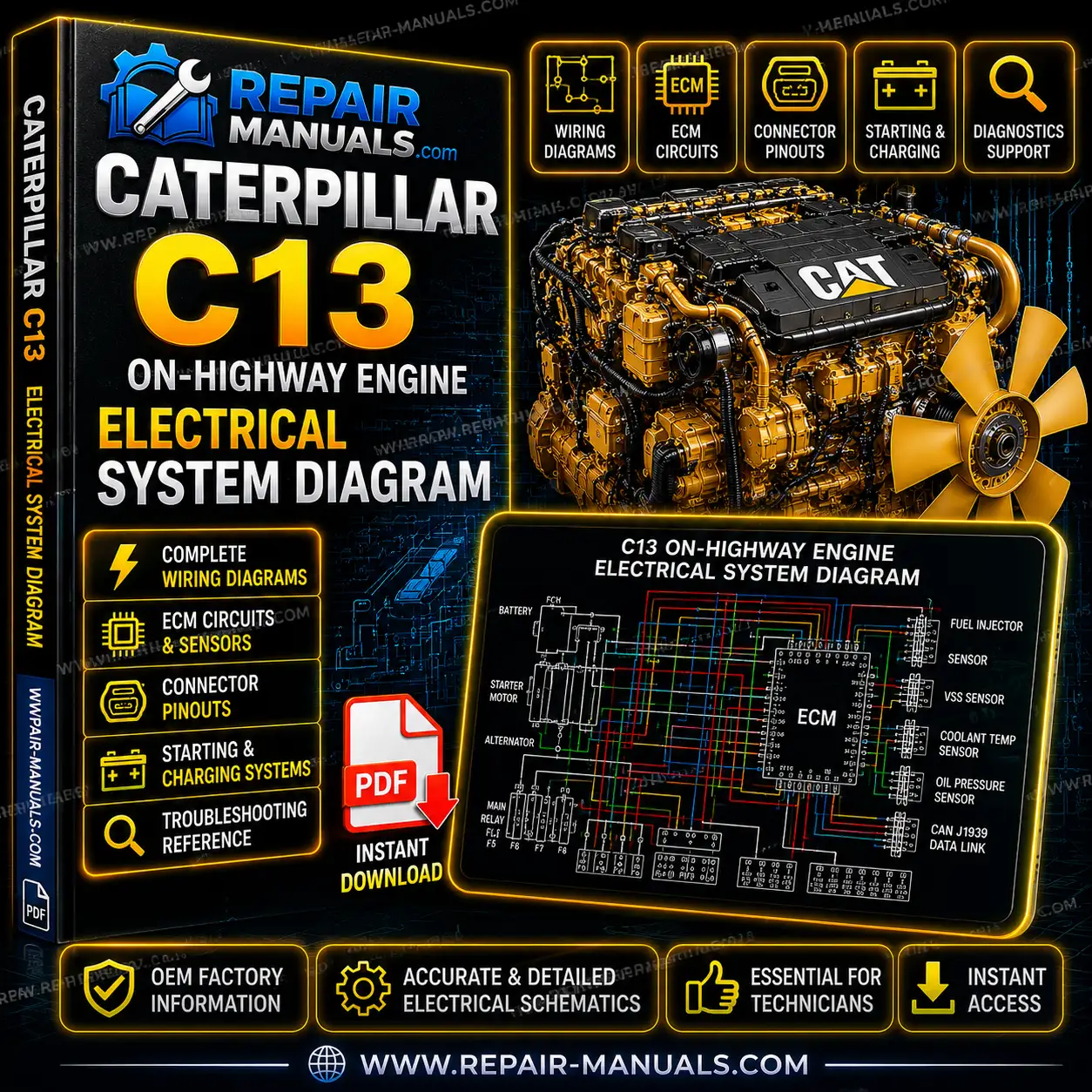 Caterpillar C13 On Highway Engine Electrical System Diagram PDF Download