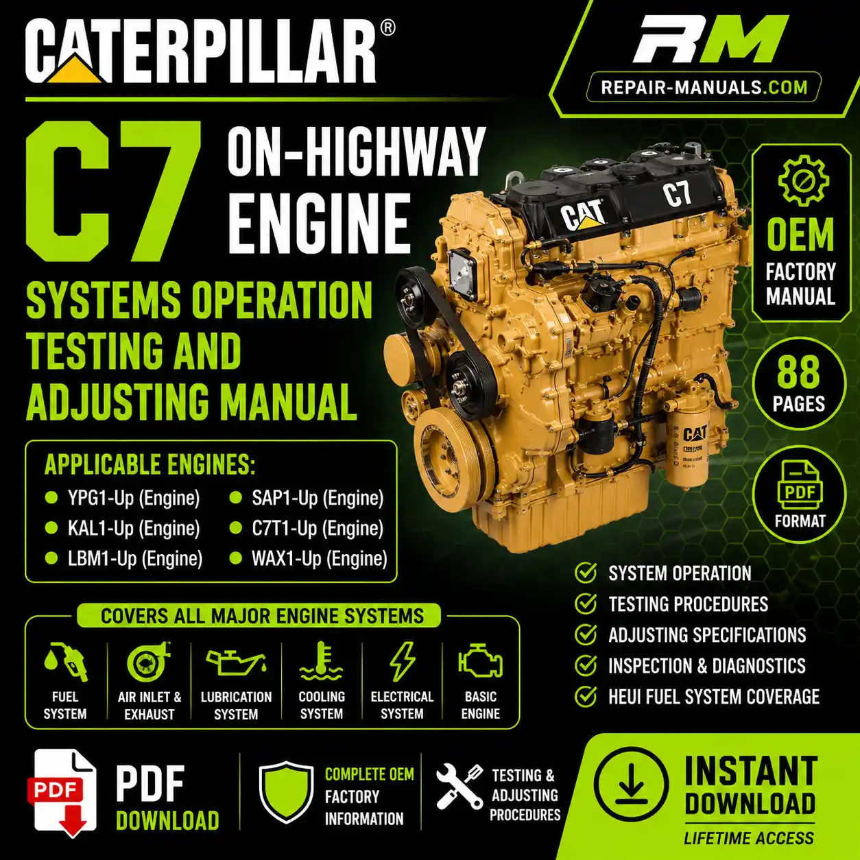 Caterpillar C7 Engine Systems Operation Testing and Adjusting Manual PDF Download