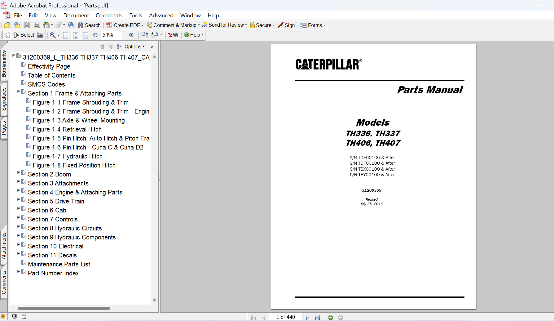 Caterpillar TH337 Telehandler Parts Manual PDF Download