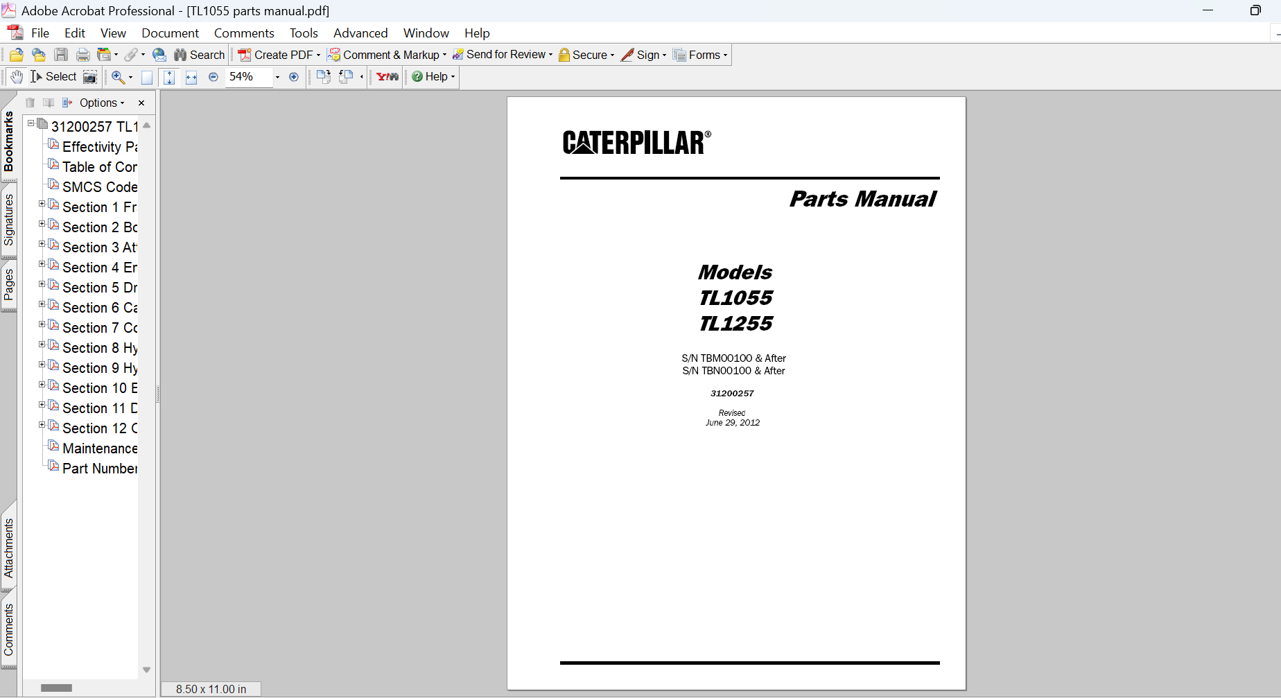 Caterpillar TL1055 TL1255 Telehandler Parts Manual PDF Download