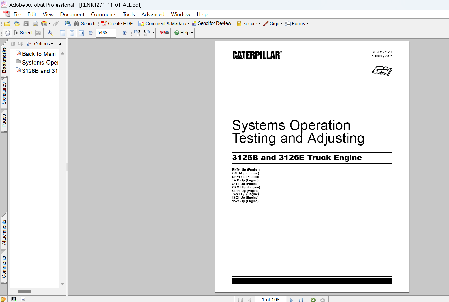 Caterpillar 3126B 3126E Systems Operation Testing and Adjusting Manual PDF Download
