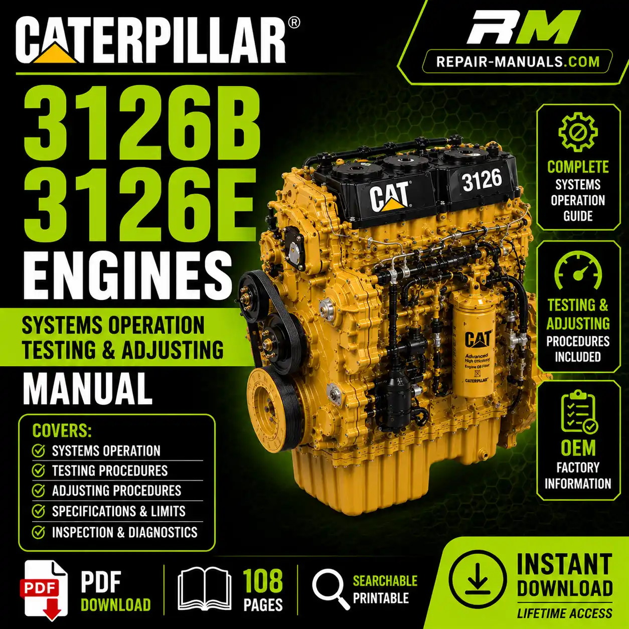 Caterpillar 3126B 3126E Systems Operation Testing and Adjusting Manual PDF Download