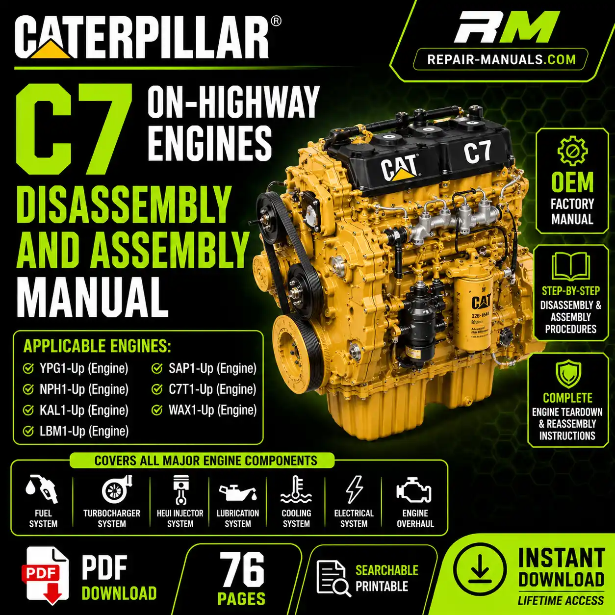Caterpillar C7 Engines Disassembly and Assembly Manual PDF Download