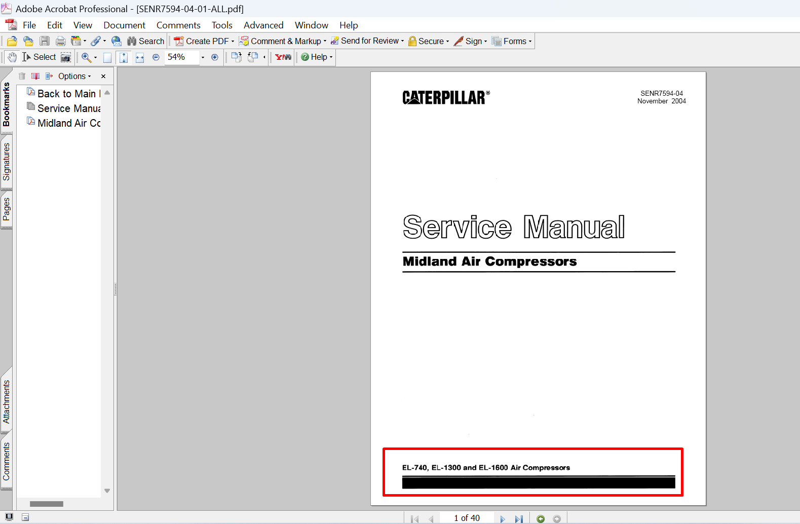 Caterpillar EL-740 EL-1300 EL-1600 Air Compressor Service Repair Manual PDF Download