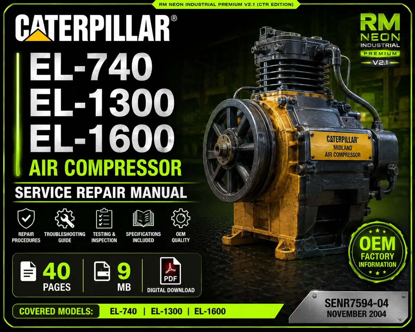 Caterpillar EL-740 EL-1300 EL-1600 Air Compressor Service Repair Manual PDF Download