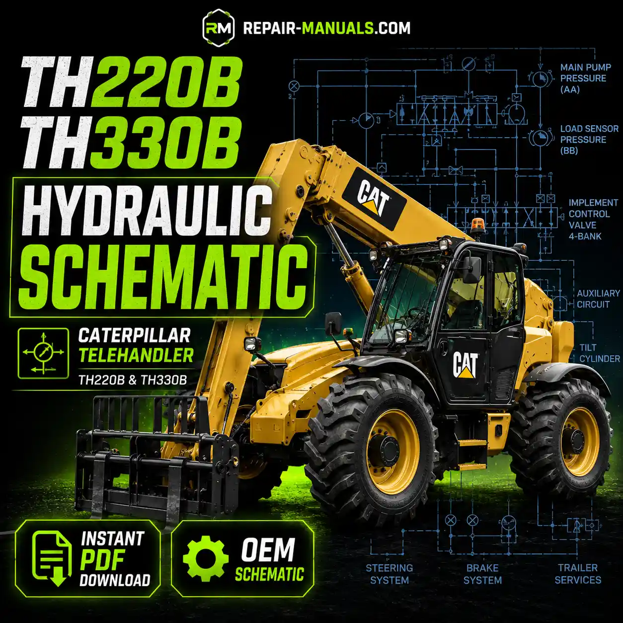 Caterpillar TH220B TH330B Telehandler Hydraulic System Schematic PDF Download