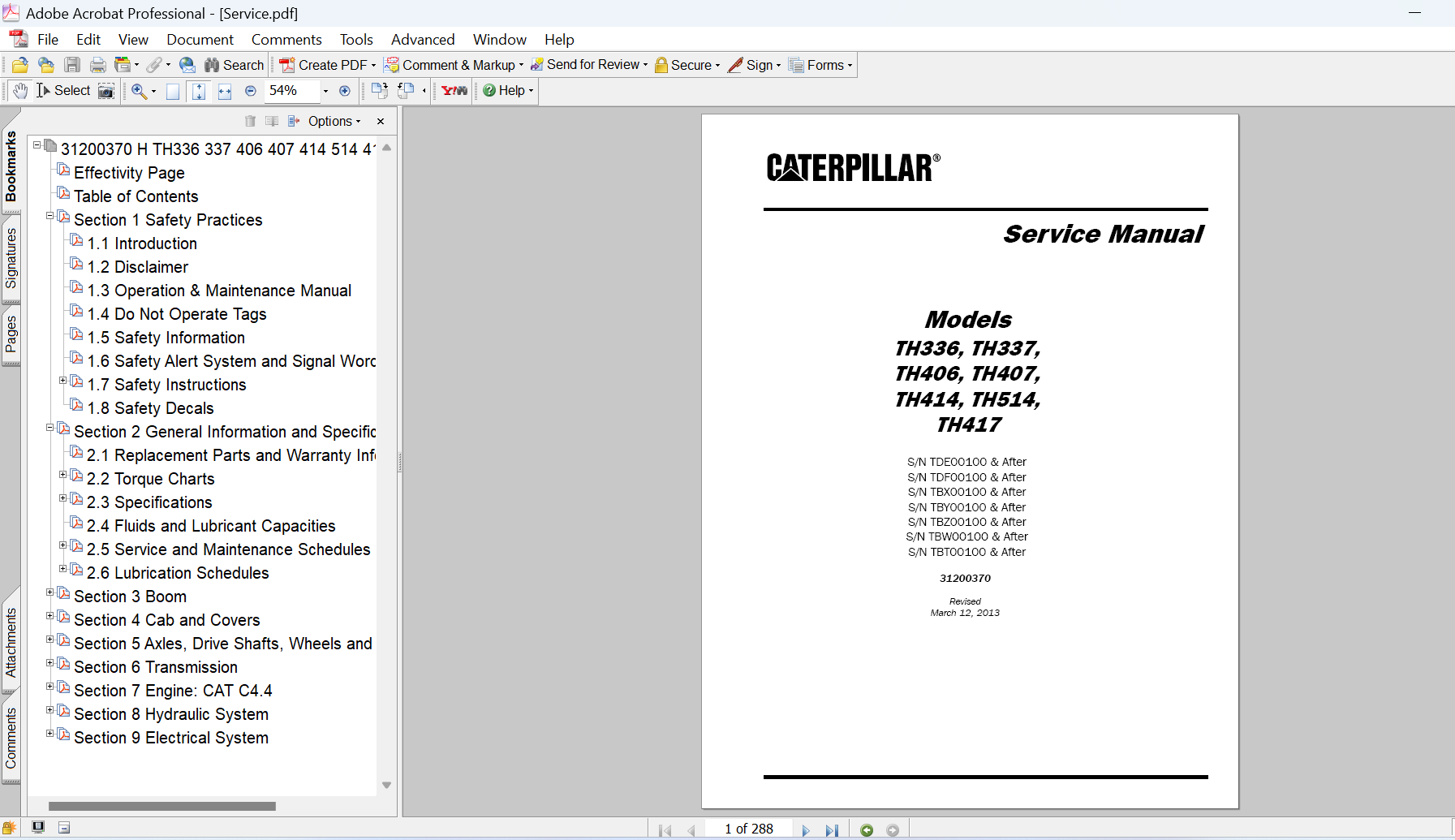 Caterpillar TH407 Telehandler Service Repair Manual PDF Download