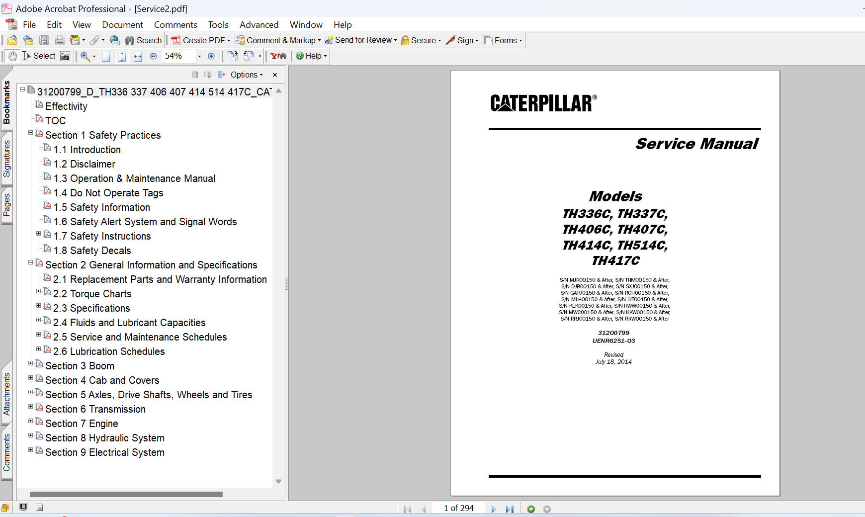 Caterpillar TH414C Telehandler Service Repair Manual PDF Download