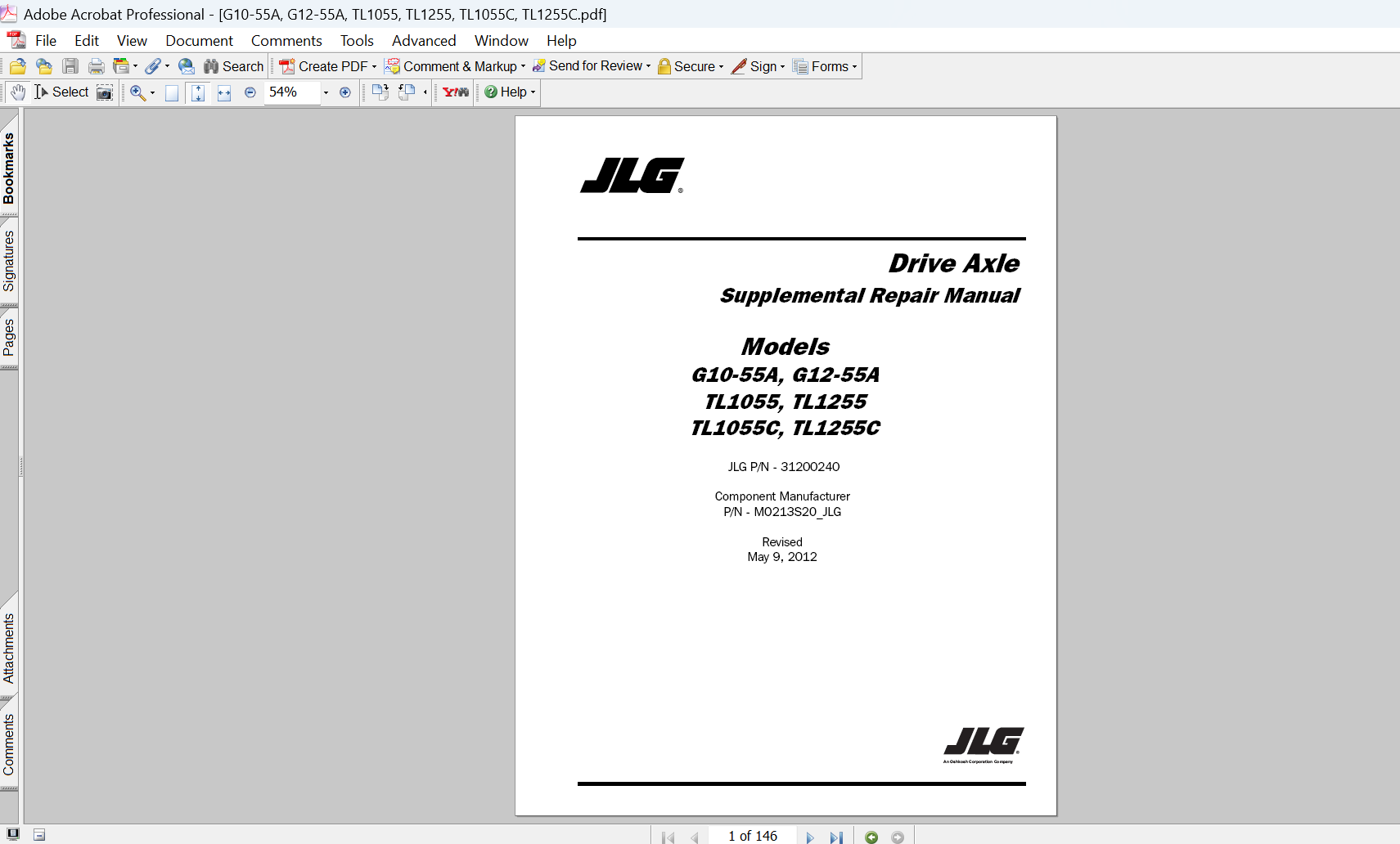 JLG G10-55A G12-55A TL1055 TL1255 TL1055C TL1255C Drive Axle Repair Manual PDF